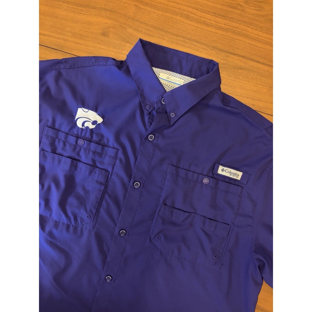 Kansas State Wildcats Columbia PFG Tamiami SS Shirt Mens L Purple Fishing KSU